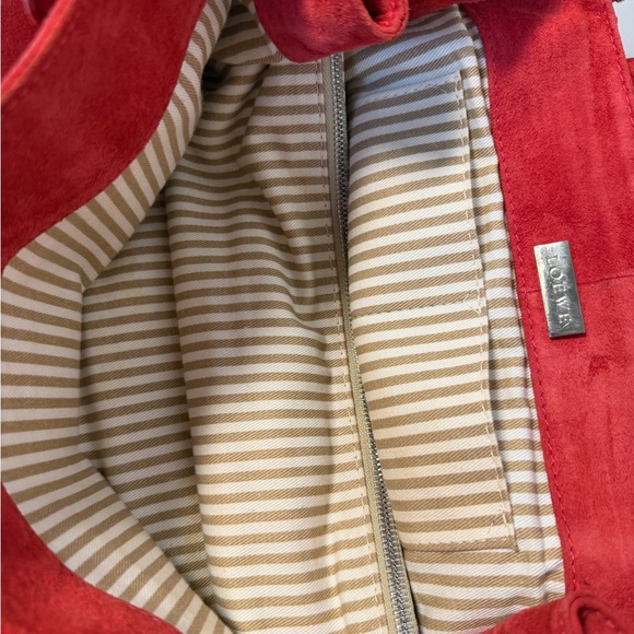 Vintage Loewe Red Suede Bag with Striped Interior - Picture 11 of 11